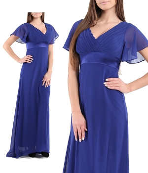 Шифоновое синее платье в пол с закрытыми плечами "Море"