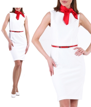 Платье белое с ремнем и платочком красными
