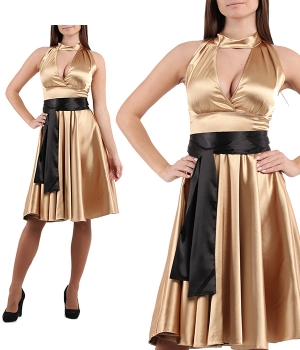 Платье золотое с пышной юбкой и поясом черным