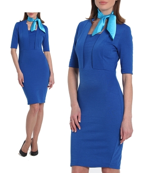 Платье синее до колена с рукавом и платочком голубым