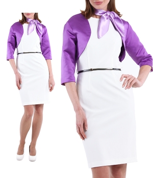 Платье белое с фиолетовым болеро и платочком сиреневым