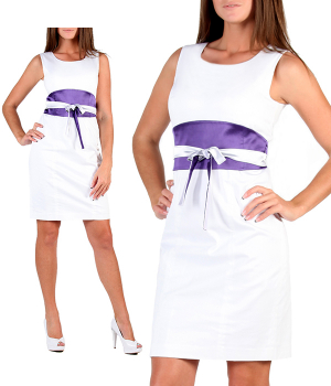 Платье белое и кушак фиолетово-белый