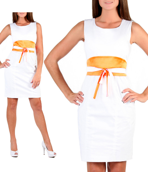 Платье белое и кушак оранжево-белый
