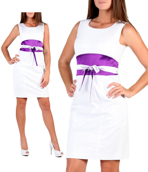 Платье белое и кушак пурпурно-белый