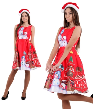 Платье новогоднее с Кремлем и снеговиками
