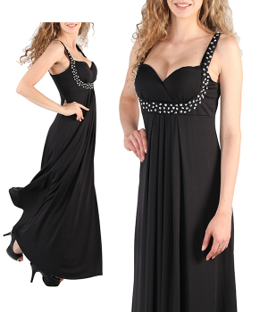 Длинное вечернее черное платье со стразами "Элегия"