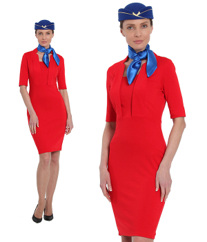 Форма стюардессы "Аэрофлота" красная с беретом и платочком синими