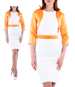 Платье футляр белое с оранжевыми болеро и поясом