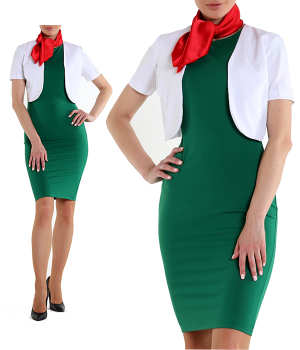 Платье зеленое с белым болеро и красным платочком
