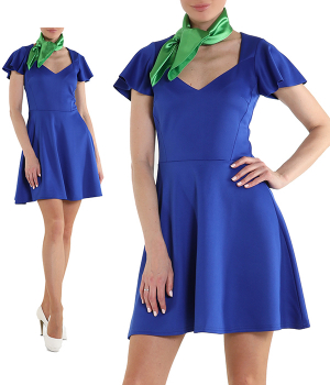 Платье коктейльное синее с зеленым платочком