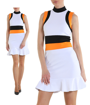 Платье черлидерши белое с черно-оранжевой отделкой