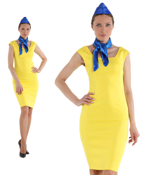 Платье стюардессы желтое с синими аксессуарами