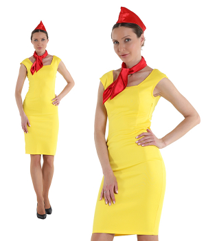 Платье стюардессы желтое с красными аксессуарами