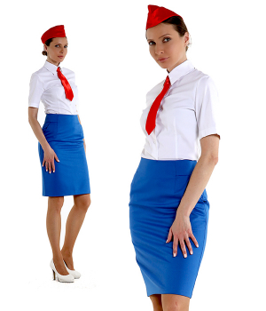 Промо одежда стюардессы красно-синяя с красной пилоткой