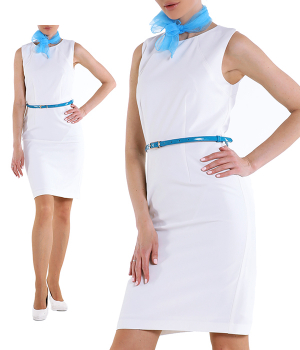 Платье белое с ремнем и шарфиком голубым