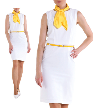 Платье белое с ремнем и платочком желтым