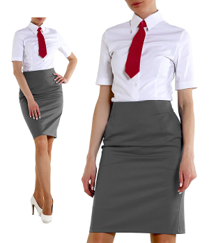 Блузка белая с серой юбкой и галстуком бордовым
