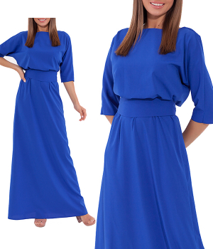 Синее закрытое длинное вечернее платье с рукавом "Гавань"