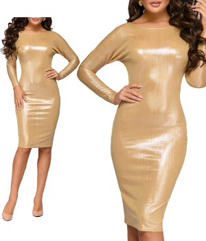 Платье золотое с длинным рукавом