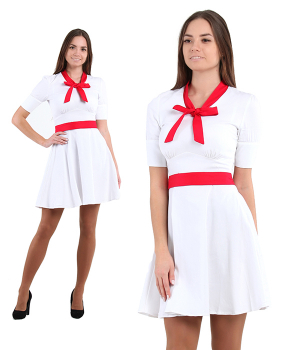 Платье белое в морском стиле с красными элементами